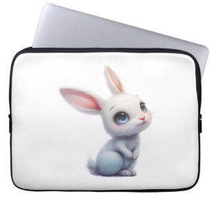 Cute White Bunny with Big Blue Eyes Laptop Sleeve