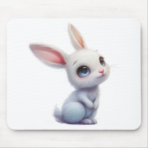 Cute White Bunny with Big Blue Eyes Mouse Pad