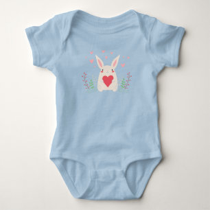 Cute White Bunny With Heart Baby Bodysuit