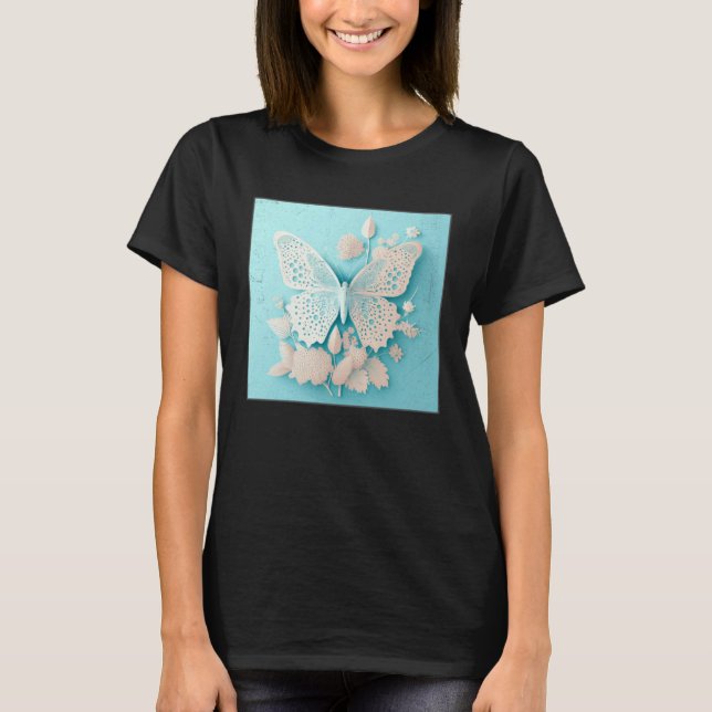 Cute White Butterfly Illustration Flowers Minimal  T-Shirt (Front)