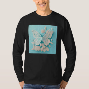 Cute White Butterfly Illustration Flowers Minimal T-Shirt