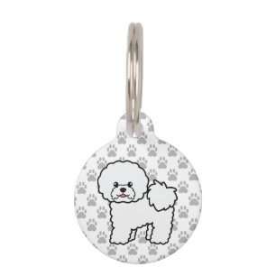 Cute White Cartoon Bichon Frise Dog And Pet's Info Pet Tag
