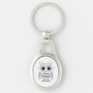 Cute White Cartoon Owl Big Eyes Kawaii Woodland Key Ring