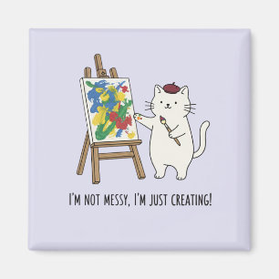 Cute White Cat Abstract Painting Lilac Aesthetics Magnet