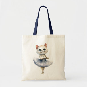 Cute white cat ballerina dancing ballet tote bag
