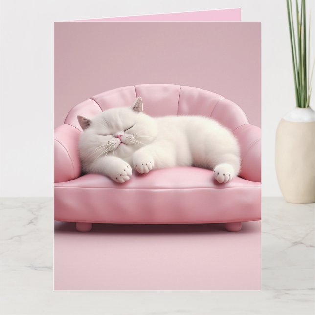 CUTE WHITE CAT BIRTHDAY GREETING CARD (Front)