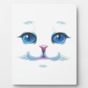 Cute White Cat Blue Eyes Face Plaque