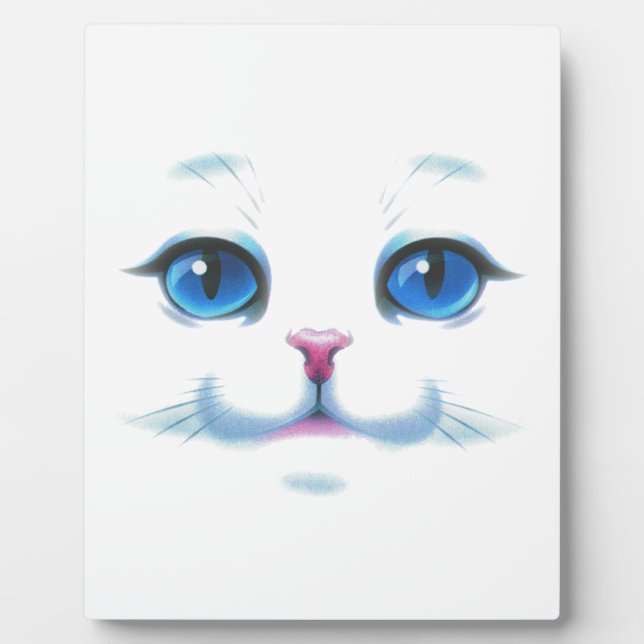 Cute White Cat Blue Eyes Face Plaque (Front)