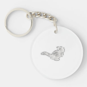 Cute White Cat Butt Back View Hand Drawn Art Key Ring
