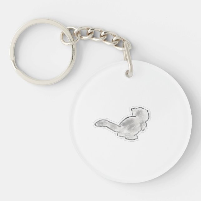 Cute White Cat Butt Back View Hand Drawn Art Key Ring (Front)