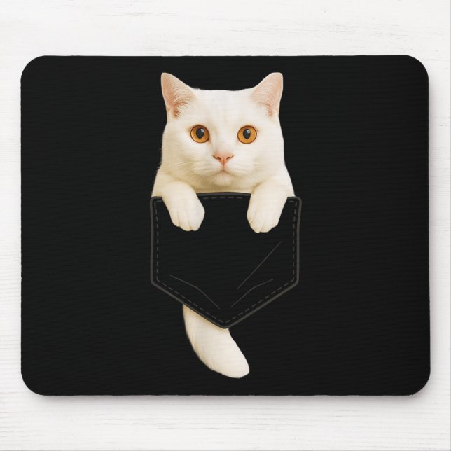Cute White Cat Cket Funny Cat Mum Cat Dad Cat Love Mouse Pad (Front)