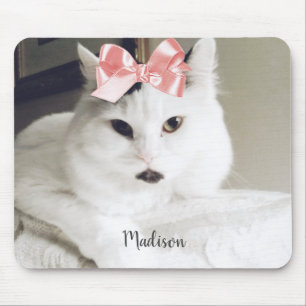 Cute White Cat Custom Photo Personalised Gel Mouse Pad