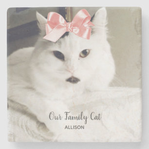 Cute White Cat Custom Photo Personalised  Stone Coaster