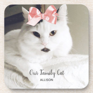 Cute White Cat Custom Text Coaster