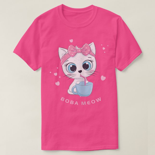 Cute White Cat Drinking Boba Tea AnimeFor Women  T-Shirt (Design Front)