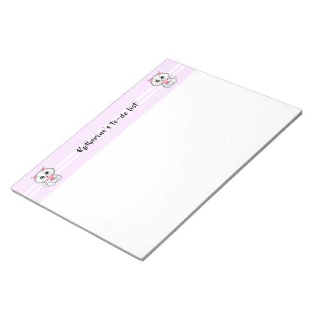 Cute White Cat Holding A Heart 1 Notepad (Angled)