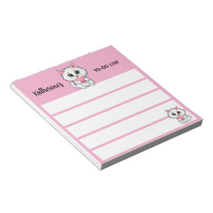 Cute White Cat Holding A Heart 1 Notepad