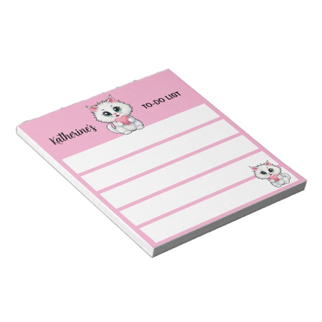 Cute White Cat Holding A Heart 1 Notepad (Angled)