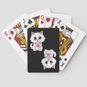Cute White Cat Holding A Heart 1 Playing Cards