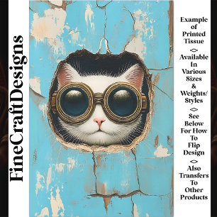 Cute White Cat Kitten Hiding Peeking AQ5 Decoupage Tissue Paper