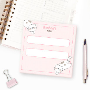 Cute White Cat Kitten Kitty Graph Pink Girly Name Post-it Notes