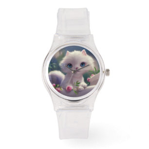 CUTE WHITE CAT KITTEN PINK WRIST WATCH