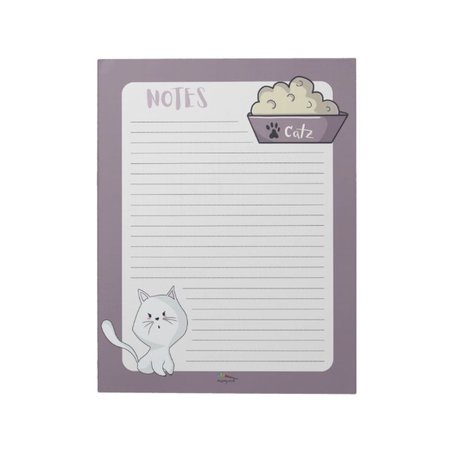 Cute White Cat lined violed notes Notespad (Rotated)