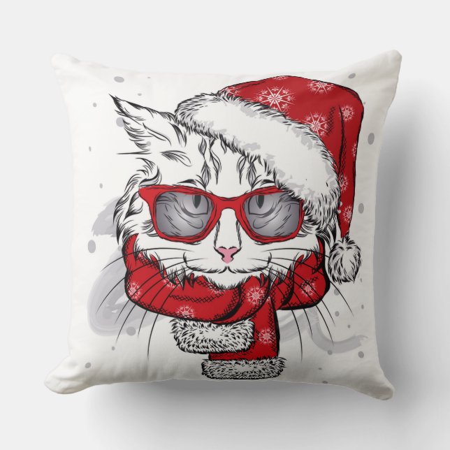 Cute White Cat Merry Christmas Cushion (Front)