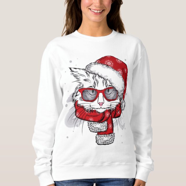 Cute White Cat Merry Christmas Sweatshirt (Front)