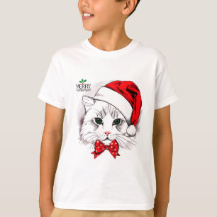 Cute White Cat Merry Christmas T-Shirt