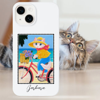Cute White Cat Mouse Best Friends Bicycle Name iPhone 14 Case
