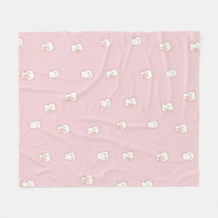 Cute White Cat Pattern – Kawaii Hearts & Flowers  Fleece Blanket