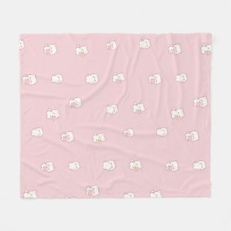 Cute White Cat Pattern – Kawaii Hearts & Flowers Fleece Blanket