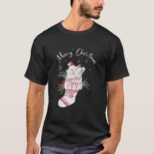 Cute White Cat Peace Love And Joy Sock Merry Chris T-Shirt