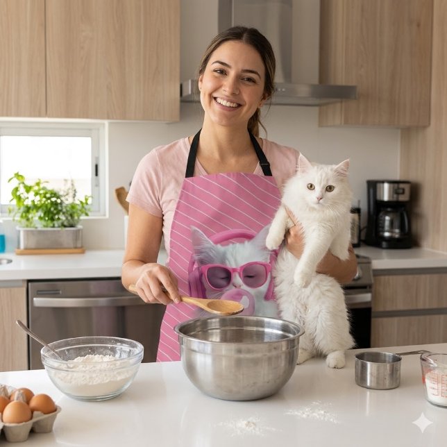  Cute  White Cat  – Personalised Apron (Creator Uploaded)