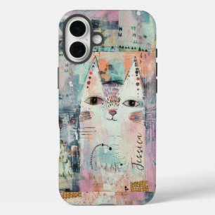 Cute White Cat Personalised iPhone 16 Plus Case