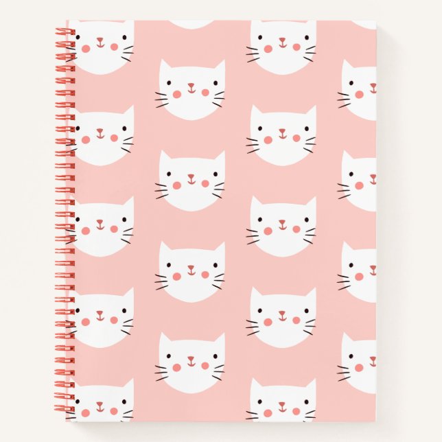 Cute White Cat Pink Pattern  Notebook (Front)