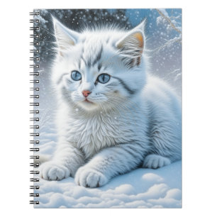 Cute White Cat Playing in the Snow Notebook
