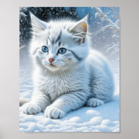Cute White Cat Playing in the Snow