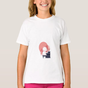 Cute White Cat Playing Piano Kids T-Shirt
