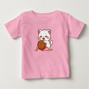 “Cute White Cat Playing with Woolen Ball Kawaii Baby T-Shirt