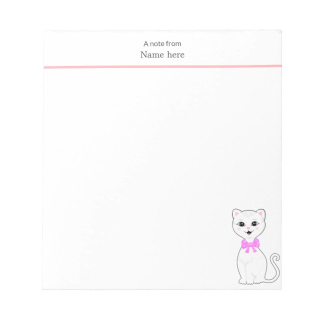 Cute White Cat Simple Notepad (Front)