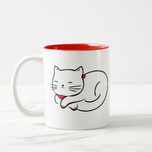 Cute White Cat Sleeping Two-Tone Coffee Mug