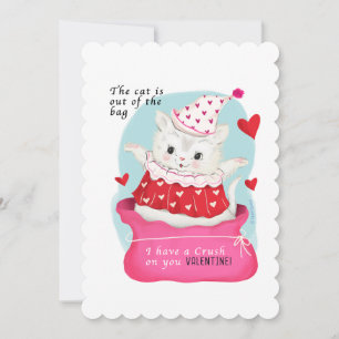Cute White Cat Vintage Valentine Holiday Card