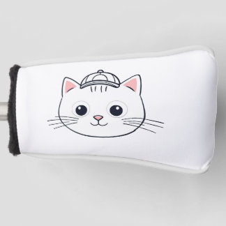 Cute White Cat with Baseball Cap Golf Club Head Cover