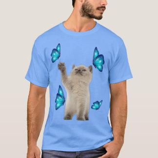 Cute White Cat With Butterfly Cat adoption For Cat T-Shirt