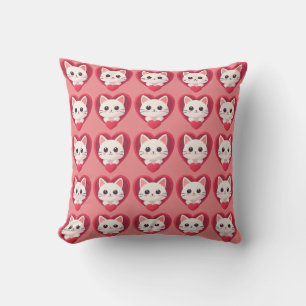 Cute White Cat with Heart Kawaii Kitty Love Design Cushion