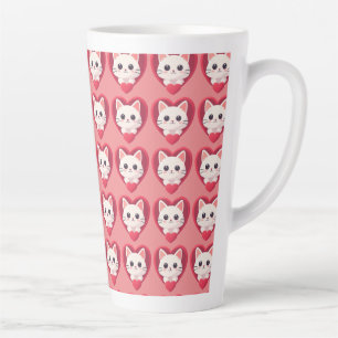 Cute White Cat with Heart Kawaii Kitty Love Design Latte Mug