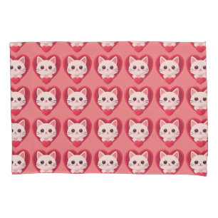Cute White Cat with Heart Kawaii Kitty Love Design Pillowcase