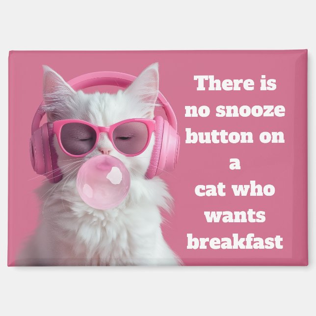 Cute White Cat with Pink Headphones Magnet (Front)